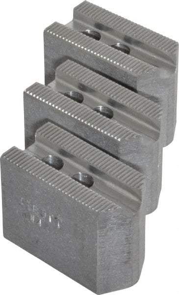 Abbott Workholding Products - 4" & Up Chuck Capacity, 1.5mm x 60° Serrated Attachment, Square Soft Lathe Chuck Jaw - 3 Jaws, Aluminum, 0.5512" Btw Mount Hole Ctrs, 2" Long x 1" Wide x 1-1/2" High, 0.3937" Groove, 0.315" & 8mm Fastener - A1 Tooling