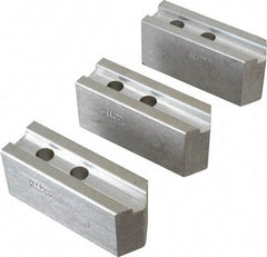 Abbott Workholding Products - 10" & Up Chuck Capacity, 1.5mm x 60° Serrated Attachment, Square Soft Lathe Chuck Jaw - 3 Jaws, Aluminum, 1.2598" Btw Mount Hole Ctrs, 4-1/2" Long x 1-1/2" Wide x 2" High, 0.6299" Groove, 0.4724" & 12mm Fastener - A1 Tooling