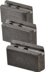 Abbott Workholding Products - 5" & Up Chuck Capacity, 1.5mm x 60° Serrated Attachment, Square Soft Lathe Chuck Jaw - 3 Jaws, Steel, 0.7087" Btw Mount Hole Ctrs, 2-1/2" Long x 1" Wide x 1-1/2" High, 0.3937" Groove, 0.315" & 8mm Fastener - A1 Tooling