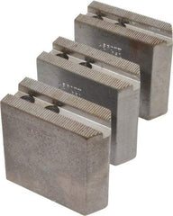 Abbott Workholding Products - 6" & Up Chuck Capacity, 1.5mm x 60° Serrated Attachment, Square Soft Lathe Chuck Jaw - 3 Jaws, Steel, 0.7874" Btw Mount Hole Ctrs, 3" Long x 1-1/4" Wide x 3" High, 0.4331" Groove, 0.3937" & 10mm Fastener - A1 Tooling