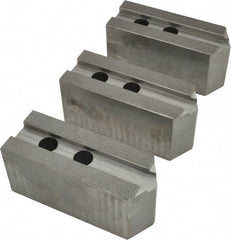 Abbott Workholding Products - 15 to 18" Chuck Capacity, 1.5mm x 60° Serrated Attachment, Square Soft Lathe Chuck Jaw - 3 Jaws, Steel, 1.6929" Btw Mount Hole Ctrs, 6-1/2" Long x 2-1/2" Wide x 3" High, 0.8661" Groove, 0.7874" & 20mm Fastener - A1 Tooling