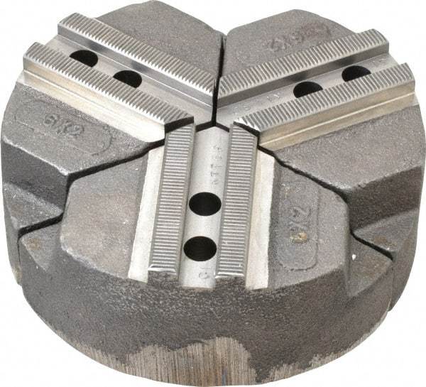 Abbott Workholding Products - 6" & Up Chuck Capacity, 1.5mm x 60° Serrated Attachment, Round Soft Lathe Chuck Jaw - 3 Jaws, Cast Iron, 0.7874" Btw Mount Hole Ctrs, 6" Wide x 2" High, 0.4724" Groove, 0.3937" & 10mm Fastener - A1 Tooling