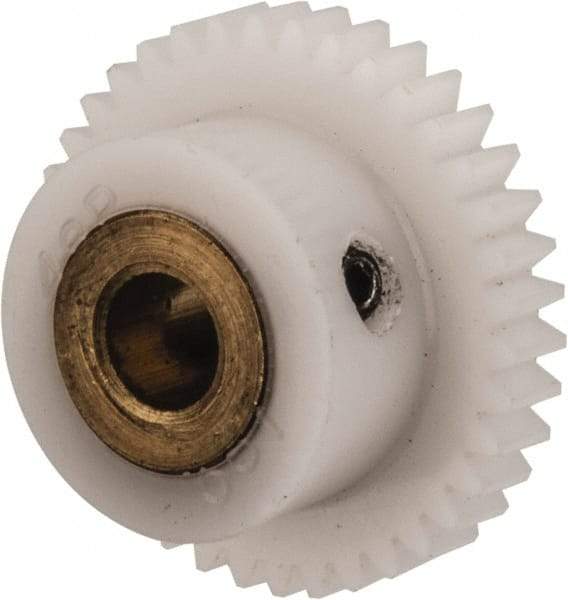 Made in USA - 48 Pitch, 0.792" Pitch Diam, 0.833" OD, 38 Tooth Spur Gear - 1/8" Face Width, 3/16" Bore Diam, 35/64" Hub Diam, 20° Pressure Angle, Acetal - A1 Tooling