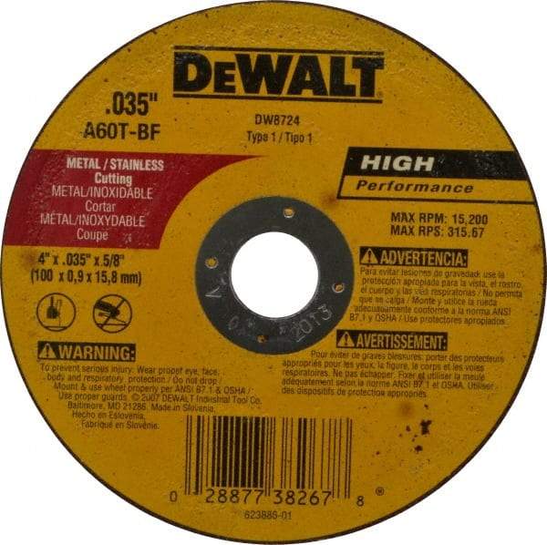 DeWALT - 4" 60 Grit Aluminum Oxide Cutoff Wheel - 0.035" Thick, 5/8" Arbor, 19,000 Max RPM, Use with Circular Saws - A1 Tooling