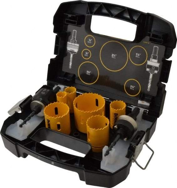 DeWALT - 9 Piece, 3/4" to 2-1/4" Saw Diam, Plumber's Hole Saw Kit - Bi-Metal, Continuous Edge, Includes 6 Hole Saws - A1 Tooling