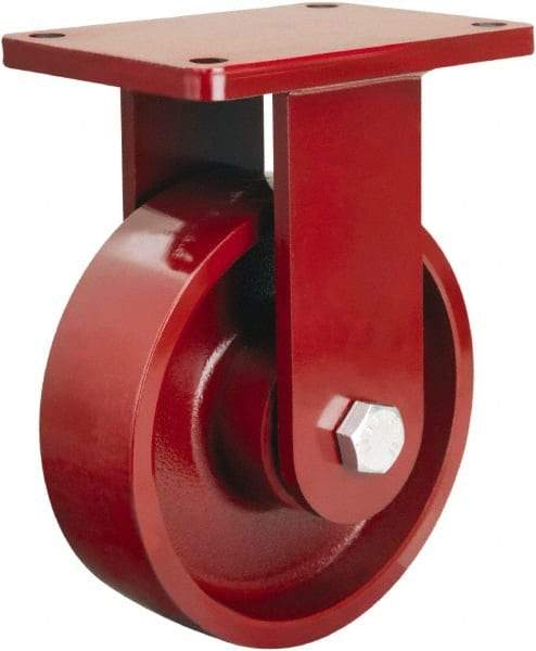 Hamilton - 8" Diam x 2-1/2" Wide x 10-1/2" OAH Top Plate Mount Rigid Caster - Cast Iron, 2,500 Lb Capacity, Straight Roller Bearing, 5-1/2 x 7-1/2" Plate - A1 Tooling