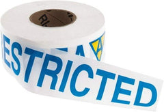 NMC - 1,000' Long x 3" Wide Roll, Vinyl, White, Blue & Yellow Barricade Tape - Message: Restricted Area - A1 Tooling