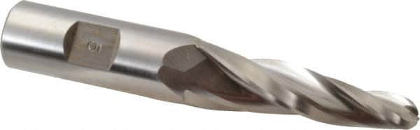 Made in USA - 5° Taper Angle per Side, 3/8" Small End Diam, 2-1/4" LOC, High Speed Steel 3 Flute Tapered Ball End Mill - 4-1/4" OAL, 3/4" Shank Diam - A1 Tooling