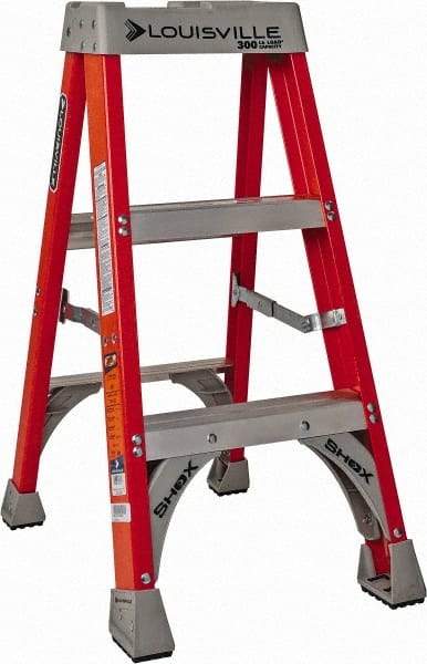 Louisville - 3 Steps, 3' High, Type IA Rating, Fiberglass Step Ladder - 300 Lb Capacity, 18-1/16" Base Width - A1 Tooling