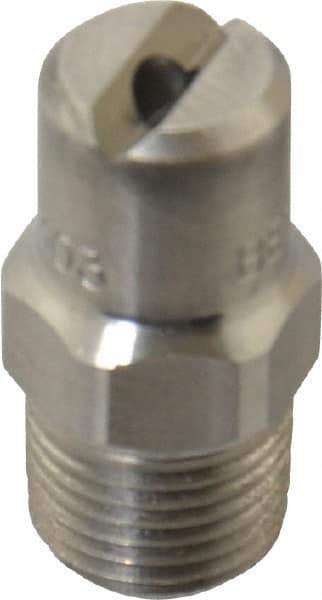 Bete Fog Nozzle - 1/8" Pipe, 65° Spray Angle, Grade 303 Stainless Steel, Standard Fan Nozzle - Male Connection, 3.16 Gal per min at 100 psi, 0.109" Orifice Diam - A1 Tooling