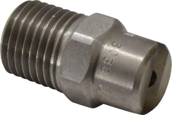 Bete Fog Nozzle - 1/4" Pipe, 30° Spray Angle, Grade 303 Stainless Steel, Standard Fan Nozzle - Male Connection, 4.74 Gal per min at 100 psi, 0.141" Orifice Diam - A1 Tooling