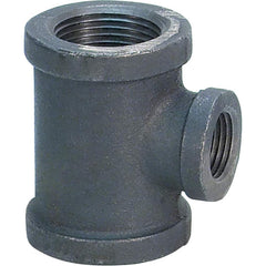 Black Pipe Fittings; Fitting Type: Reducing Branch Tee; Fitting Size: 3/4″ x 1/2″; Material: Malleable Iron; Finish: Black; Fitting Shape: Tee; Thread Standard: NPT; Connection Type: Threaded; Lead Free: No; Standards: ASME B16.3; ASME B1.2.1