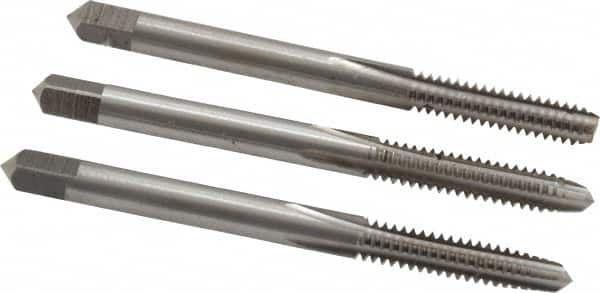 Interstate - #10-24 UNC, 4 Flute, Bottoming, Plug & Taper, Bright Finish, High Speed Steel Tap Set - Right Hand Cut, 2-3/8" OAL, 7/8" Thread Length - A1 Tooling