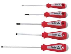 Xcelite - 5 Piece Phillips & Slotted Screwdriver Set - Blade Sizes: Width 3/16, 1/4 & 1/8, Bit Sizes: Philips #1 & #2 - A1 Tooling