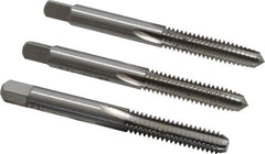 Interstate - 1/4-20 UNC, 4 Flute, Bottoming, Plug & Taper, Bright Finish, High Speed Steel Tap Set - Right Hand Cut, 2-1/2" OAL, 1" Thread Length - A1 Tooling