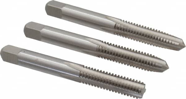 Interstate - 5/16-18 UNC, 4 Flute, Bottoming, Plug & Taper, Bright Finish, High Speed Steel Tap Set - Right Hand Cut, 2-23/32" OAL, 1" Thread Length - A1 Tooling