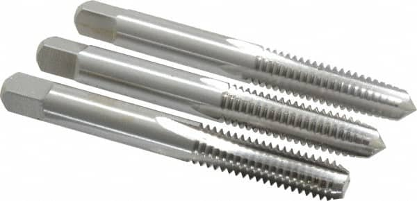 Interstate - 5/16-18 UNC, 4 Flute, Bottoming, Plug & Taper, Bright Finish, High Speed Steel Tap Set - Right Hand Cut, 2-23/32" OAL, 1" Thread Length - Exact Industrial Supply