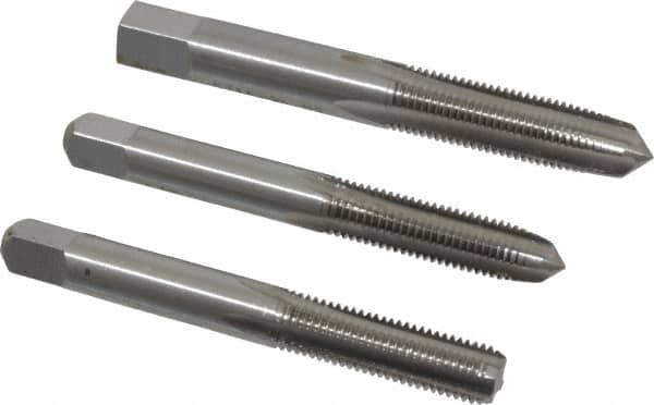 Interstate - 5/16-24 UNF, 4 Flute, Bottoming, Plug & Taper, Bright Finish, High Speed Steel Tap Set - Right Hand Cut, 2-23/32" OAL, 1" Thread Length - Exact Industrial Supply