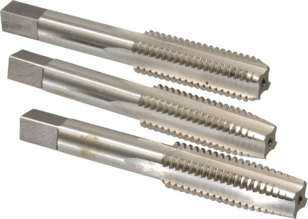 Interstate - 9/16-12 UNC, 4 Flute, Bottoming, Plug & Taper, Bright Finish, High Speed Steel Tap Set - Right Hand Cut, 3-19/32" OAL, 1-21/32" Thread Length - A1 Tooling