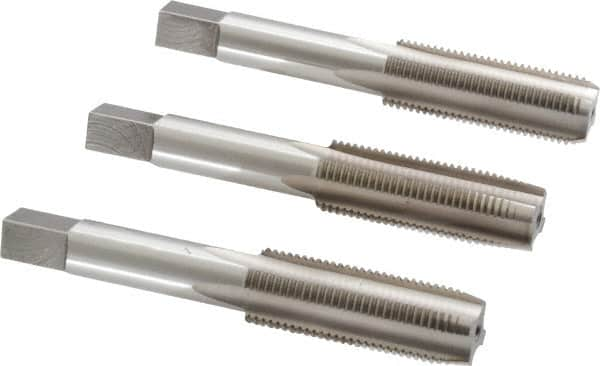 Interstate - 9/16-18 UNF, 4 Flute, Bottoming, Plug & Taper, Bright Finish, High Speed Steel Tap Set - Right Hand Cut, 3-19/32" OAL, 1-21/32" Thread Length - A1 Tooling