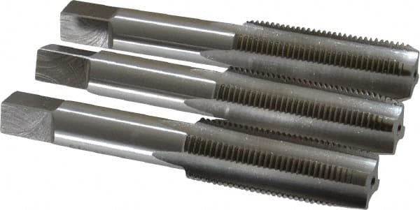 Interstate - 5/8-18 UNF, 4 Flute, Bottoming, Plug & Taper, Bright Finish, High Speed Steel Tap Set - Right Hand Cut, 3-13/16" OAL, 1-13/16" Thread Length - Exact Industrial Supply