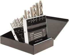 Interstate - #36, #29, #25, #21, #7 Drill, F to U Drill, #6-32 to 1/2-13 Tap, Hand Tap and Drill Set - Bright Finish HSS Drills, Bright Finish High Speed Steel Taps, Plug Chamfer, 18 Piece Set - Exact Industrial Supply