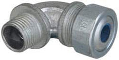 Cooper Crouse-Hinds - 0.35 to 0.45" Cable Capacity, Liquidtight, Elbow Strain Relief Cord Grip - 1/2 NPT Thread, 1-13/16" Long, Malleable Iron - A1 Tooling