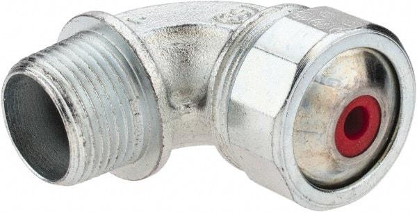 Cooper Crouse-Hinds - 0.15 to 1/4" Cable Capacity, Liquidtight, Elbow Strain Relief Cord Grip - 3/4 NPT Thread, 2-5/16" Long, Malleable Iron - A1 Tooling