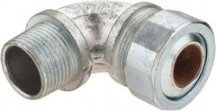 Cooper Crouse-Hinds - 0.55 to 0.65" Cable Capacity, Liquidtight, Elbow Strain Relief Cord Grip - 3/4 NPT Thread, 2-5/16" Long, Malleable Iron - A1 Tooling