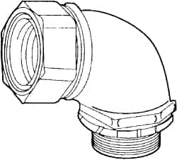 Cooper Crouse-Hinds - 1" Trade, Malleable Iron Threaded Angled Liquidtight Conduit Connector - Noninsulated - A1 Tooling