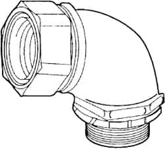 Cooper Crouse-Hinds - 1" Trade, Malleable Iron Threaded Angled Liquidtight Conduit Connector - Noninsulated - A1 Tooling