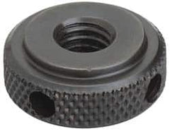 Jergens - 1-8" UNC Thread, Black Oxide Finish, Steel Round Knurled High Torque Check Nut - 9/16" Overall Height, 2" Head Diam, 1-3/4" Base Diam - A1 Tooling