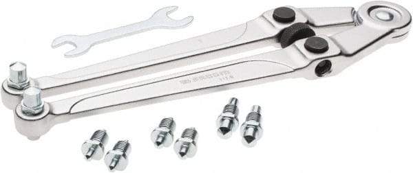 Facom - 25/32" to 4" Capacity, Satin Chrome Finish, Adjustable Face Spanner Wrench - 10-5/8" OAL, 5mm Hook Pin Height - A1 Tooling