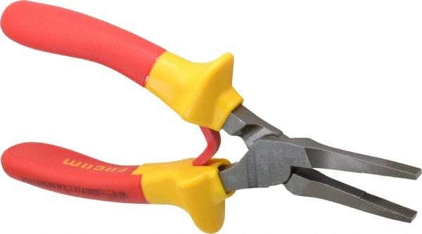 Facom - 6-19/32" OAL, 1-13/16" Jaw Length x 11/32" Jaw Width, Long Nose Insulated Pliers - Serrated Jaw, Flat Nose Head, Cushion Grip Handles - A1 Tooling