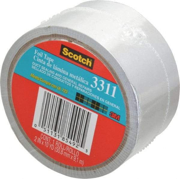 3M - 2" x 10 Yds Silver Foil Tape - 3.6 mil, Rubber Adhesive, Aluminum Foil Backing, 17 Lb/ln Tensile Strength, -10°F to 180°F, Series 3311 - A1 Tooling