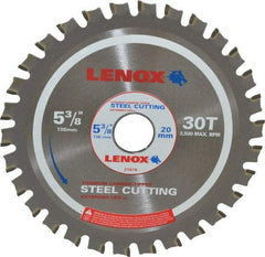 Lenox - 5-3/8" Diam, 20mm Arbor Hole Diam, 30 Tooth Wet & Dry Cut Saw Blade - Titanium Carbide-Tipped, General Purpose Action, Standard Round Arbor - A1 Tooling