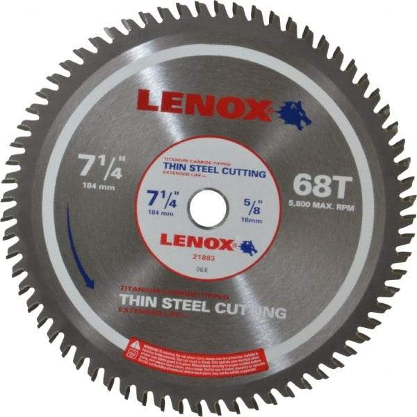 Lenox - 7-1/4" Diam, 5/8" Arbor Hole Diam, 68 Tooth Wet & Dry Cut Saw Blade - Titanium Carbide-Tipped, General Purpose Action, Standard Round Arbor - A1 Tooling