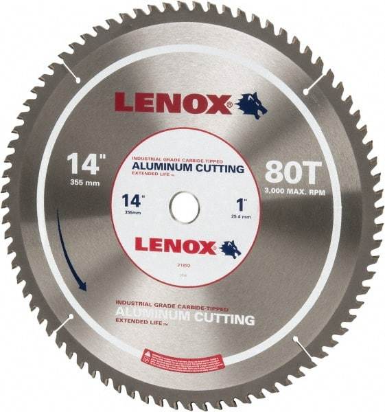 Lenox - 14" Diam, 1" Arbor Hole Diam, 80 Tooth Wet & Dry Cut Saw Blade - Titanium Carbide-Tipped, General Purpose Action, Standard Round Arbor - A1 Tooling