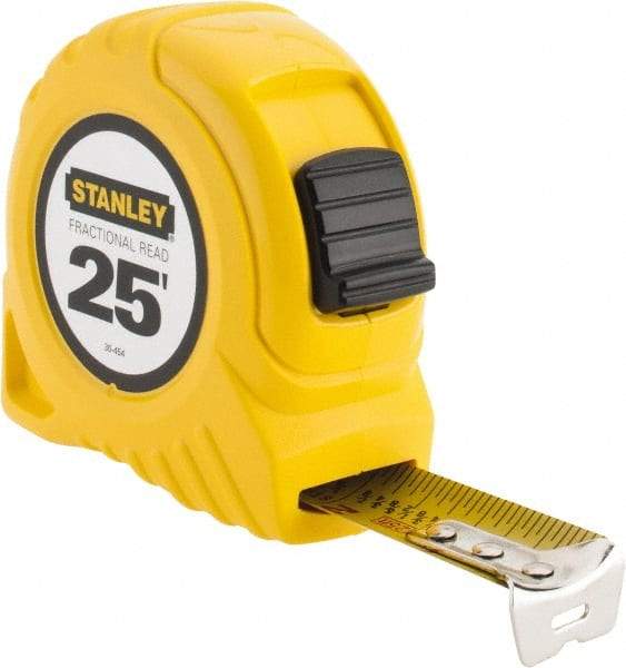 Stanley - 25' x 1" Yellow Blade Tape Measure - 1/16 & 1/8" Graduation, Inch Graduation Style, Yellow Case - A1 Tooling