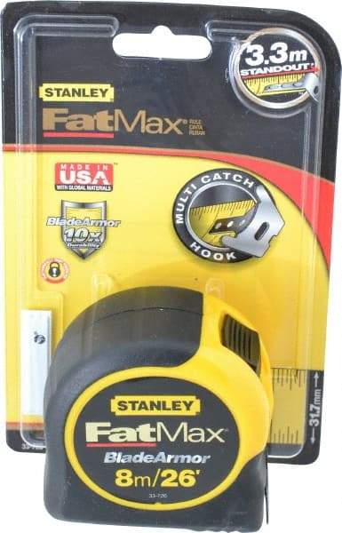 Stanley - 26' x 1-1/4" Yellow Blade Tape Measure - 1/32 & 1/16" & 1mm Graduation, Inch/Metric Graduation Style, Yellow/Black Case - A1 Tooling