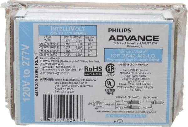 Philips Advance - 1 or 2 Lamp, 120-277 Volt, 0.21 to 0.78 Amp, 0 to 39, 40 to 79 Watt, Programmed Start, Electronic, Nondimmable Fluorescent Ballast - 0.80, 0.85, 0.93, 0.94, 0.95, 0.96, 0.97, 0.98, 1.00 Ballast Factor - A1 Tooling