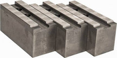 Abbott Workholding Products - 15 to 18" Chuck Capacity, 1.5mm x 60° Serrated Attachment, Square Soft Lathe Chuck Jaw - 3 Jaws, Steel, 1.6929" Btw Mount Hole Ctrs, 6-1/2" Long x 2-1/2" Wide x 3" High, 0.8661" Groove, 0.7874" & 20mm Fastener - A1 Tooling