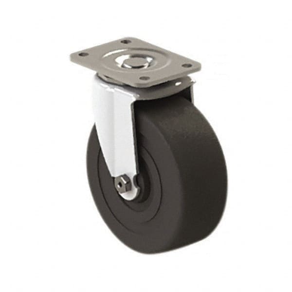 E.R. Wagner - 5" Diam x 2" Wide x 6" OAH Top Plate Mount Swivel Caster - Soft Rubber, 350 Lb Capacity, Roller Bearing, 2-3/4 x 3-3/4" Plate - A1 Tooling