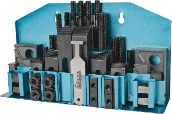 Gibraltar - 52 Piece Fixturing Step Block & Clamp Set with 1" Step Block, 9/16" T-Slot, 1/2-13 Stud Thread - 7/8" Nut Width, 3, 4, 5, 6, 7 & 8" Stud Lengths - A1 Tooling