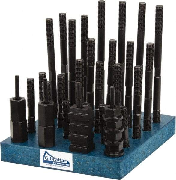 Gibraltar - 38 Piece, 1/2-13 Stud, 5/8" T Slot, T Nut & Stud Kit - 1" T-Slot Nut Width, 3, 4, 5, 6, 7, 8" Stud Lengths - A1 Tooling