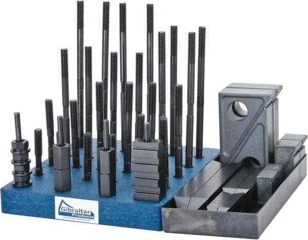 Gibraltar - 50 Piece Fixturing Step Block & Clamp Set with 1" Step Block, 1/2" T-Slot, 3/8-16 Stud Thread - 7/8" Nut Width, 3, 4, 5, 6, 7 & 8" Stud Lengths - A1 Tooling