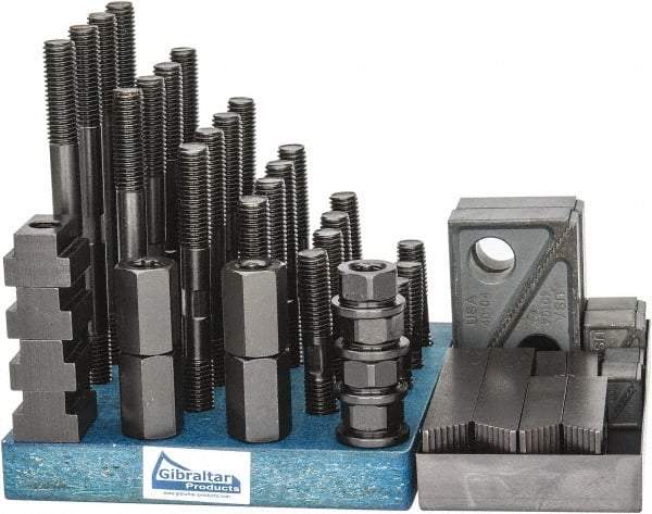 Gibraltar - 50 Piece Fixturing Step Block & Clamp Set with 1" Step Block, 13/16" T-Slot, 5/8-11 Stud Thread - 1-1/4" Nut Width, 3, 4, 5, 6, 7 & 8" Stud Lengths - A1 Tooling