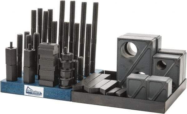 Gibraltar - 50 Piece Fixturing Step Block & Clamp Set with 1-1/2" Step Block, 13/16" T-Slot, 5/8-11 Stud Thread - 1-1/4" Nut Width, 3, 4, 5, 6, 7 & 8" Stud Lengths - A1 Tooling