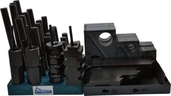 Gibraltar - 50 Piece Fixturing Step Block & Clamp Set with 1-1/2" Step Block, 1" T-Slot, 3/4-10 Stud Thread - 1-5/8" Nut Width, 3, 4, 5, 6, 7 & 8" Stud Lengths - A1 Tooling