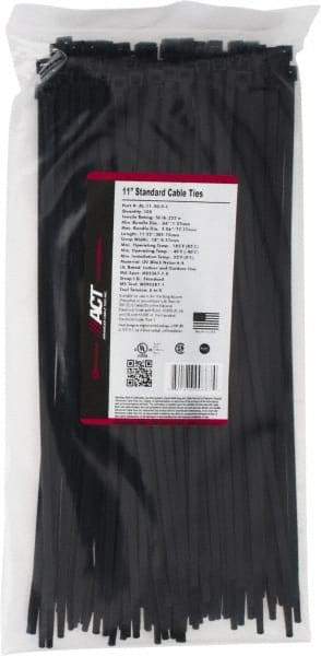 Made in USA - 11-1/4" Long Black Nylon Standard Cable Tie - 50 Lb Tensile Strength, 1.32mm Thick, 77.78mm Max Bundle Diam - A1 Tooling